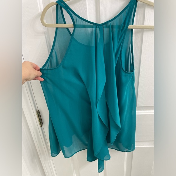 Lush Turqoise Flowy Sheer Raceback Top Sz S - Picture 4 of 7
